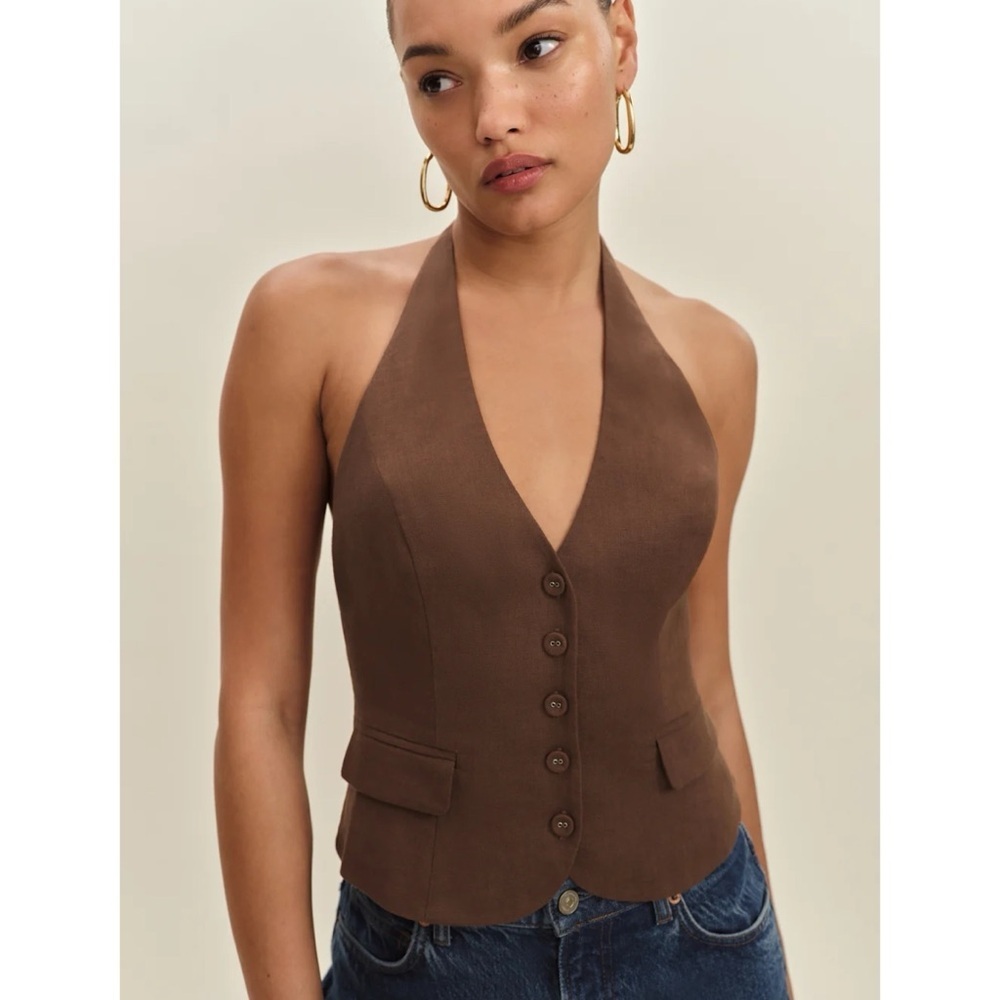 NWT Reformation Aida Linen Vest Top Chocolate Cake Brown 2 - Picture 3 of 13